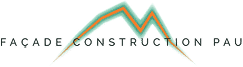 Logo "FAÇADE CONSTRUCTION PAU" avec une forme de montagne stylisée en teal et contour orange vif.